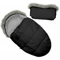 Dětský fusak do kočárku s kožešinou a rukávníkem – černo-šedý (22)