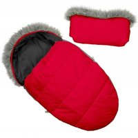 Dětský fusak do kočárku s kožešinou a rukávníkem – červeno-černý (26)