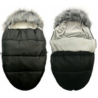 Dětský fusak do kočárku s kožešinou a rukávníkem – černo-šedý (22)