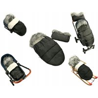 Dětský fusak do kočárku s kožešinou a rukávníkem – černo-šedý (22)