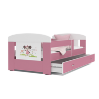 Dětská postel se šuplíkem PHILIP - 140x80 cm - růžová/myška