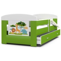 Dětská postel se šuplíkem PHILIP - 160x80 cm - zelená/zvířátka