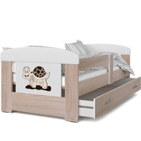 Dětská postel se šuplíkem PHILIP - 140x80 cm - sonoma/želvička