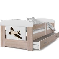 Dětská postel se šuplíkem PHILIP - 160x80 cm - sonoma/letadýlko