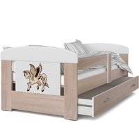 Dětská postel se šuplíkem PHILIP - 140x80 cm - sonoma/jednorožec