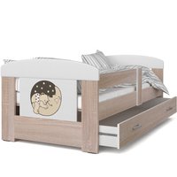 Dětská postel se šuplíkem PHILIP - 140x80 cm - sonoma/medvěd a měsíc
