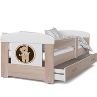 Dětská postel se šuplíkem PHILIP - 160x80 cm - sonoma/medvídek
