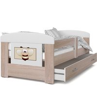 Dětská postel se šuplíkem PHILIP - 140x80 cm - sonoma/včelka