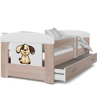 Dětská postel se šuplíkem PHILIP - 140x80 cm - sonoma/pejsek