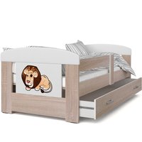 Dětská postel se šuplíkem PHILIP - 140x80 cm - sonoma/lvíček