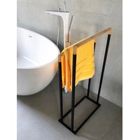 Stojan na ručníky - 2 ramenný - černý s bambusem