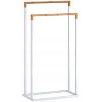 Stojan na ručníky - 2 ramenný - bílý s bambusem