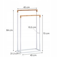 Stojan na ručníky - 2 ramenný - bílý s bambusem
