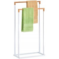 Stojan na ručníky - 2 ramenný - bílý s bambusem
