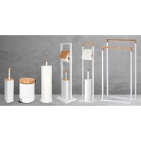 Stojan na ručníky - 2 ramenný - bílý s bambusem