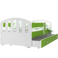 Dětská postel se šuplíkem HAPPY - 160x80 cm - zeleno-bílá