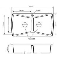 Kuchyňský dvojitý granitový dřez DOUBLE - 79,5 x 49,5 cm - tmavě béžový