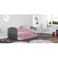 Dětská postel se šuplíkem HAPPY - 140x80 cm - růžovo-šedá