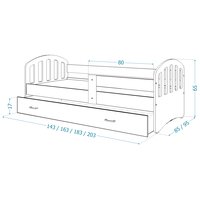 Dětská postel se šuplíkem HAPPY - 180x80 cm - bílá