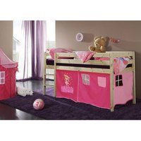 Dětská VYVÝŠENÁ postel DOMEČEK růžový - PŘÍRODNÍ