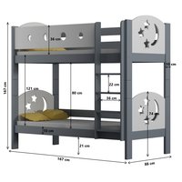 Dětská patrová postel z masivu MOLI (2) - 160x80 cm
