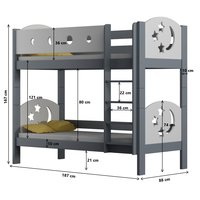 Dětská patrová postel z masivu MOLI (2) - 180x80 cm