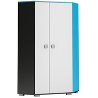 Rohová šatní skříň s policemi a tyčí na ramínka - BLUE - vysoký lesk