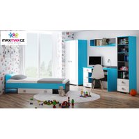 Rohová šatní skříň s policemi a tyčí na ramínka - BLUE - vysoký lesk