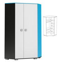 Rohová šatní skříň s policemi a tyčí na ramínka - BLUE - vysoký lesk