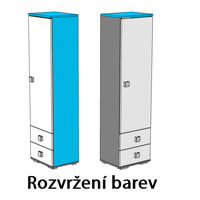 Šatní skříň s policemi a 2 šuplíky - BLUE TYP C - vysoký lesk