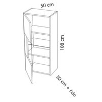 Závěsná skříňka se skleněnou vitrínou MODERN - 50x30x108 cm - bílá lesklá - push to open - levá
