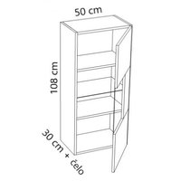 Závěsná skříňka se skleněnou vitrínou MODERN - 50x30x108 cm - bílá lesklá - push to open - pravá