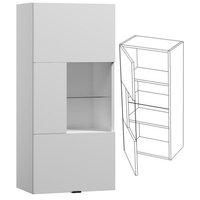 Závěsná skříňka se skleněnou vitrínou MODERN - 50x30x108 cm - bílá lesklá - s madlem - levá