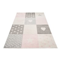 Kusový koberec AZUR srdíčka a hvězdičky - šedý/růžový/bílý