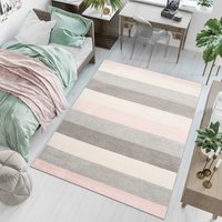 Kusový koberec AZUR pruhy - bílý/růžový/šedý