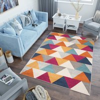 Kusový koberec AZUR trojúhelníky typ D - bílý/oranžový/červený/modrý