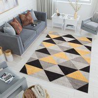 Kusový koberec AZUR trojúhelníky typ E - černý/šedý/žlutý