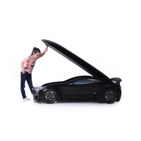 Dětská 3D autopostel 180x80 cm s úložným prostorem STAR Sport Alcantara černá - LED světlomety a podsvícení + spojler