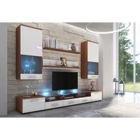 Obývací stěna COSMOS II s LED podsvícením - švestka/bílá lesklá