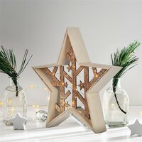 Dekorační LED hvězda - 30 cm - dřevěná