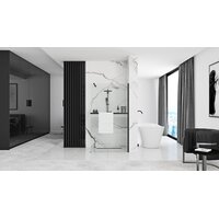Koupelnová pevná zástěna MAXMAX Rea AERO 110 cm s policí a věšákem na ručníky - černá matná - čiré sklo