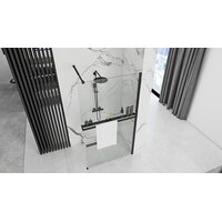 Koupelnová pevná zástěna MAXMAX Rea AERO 120 cm s policí a věšákem na ručníky - černá matná - čiré sklo