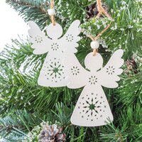 Vánoční závěsné ozdoby na stromeček ze dřeva 2 ks - bílí andílci