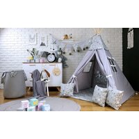 Dětský stan TEEPEE (TÝPÍ) HVĚZDIČKY s doplňky - šedý