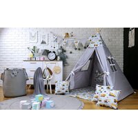 Dětský stan TEEPEE (TÝPÍ) STAVEBNÍ TECHNIKA s doplňky - šedý/bílý