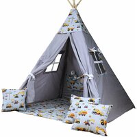 Dětský stan TEEPEE (TÝPÍ) STAVEBNÍ TECHNIKA s doplňky - šedý/bílý