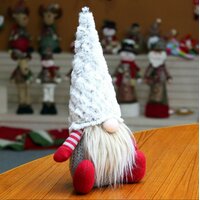 Vánoční skřítek 40 cm s huňatou čepicí - šedo/červený