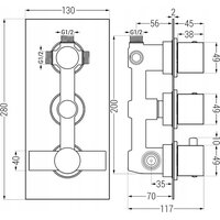 Podomítková termostatická baterie MEXEN CUBE - grafitová - 3 výstupy, 77503-66