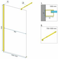 Koupelnová pevná zástěna MAXMAX Rea AERO 100 cm - zlatá - čiré sklo