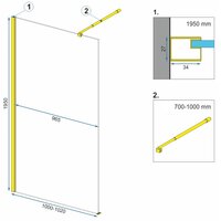 Koupelnová pevná zástěna MAXMAX Rea AERO 100 cm - zlatá - čiré sklo